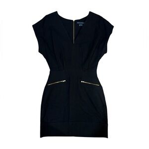 French Connection Black Mini Dress with Gold Zippers